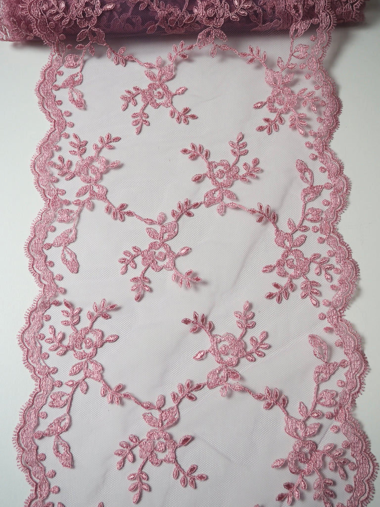 Pink Rose Garland Scallop Lace Trim 22cm