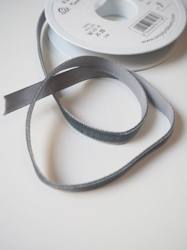 Berisfords Grey Velvet Ribbon 9mm