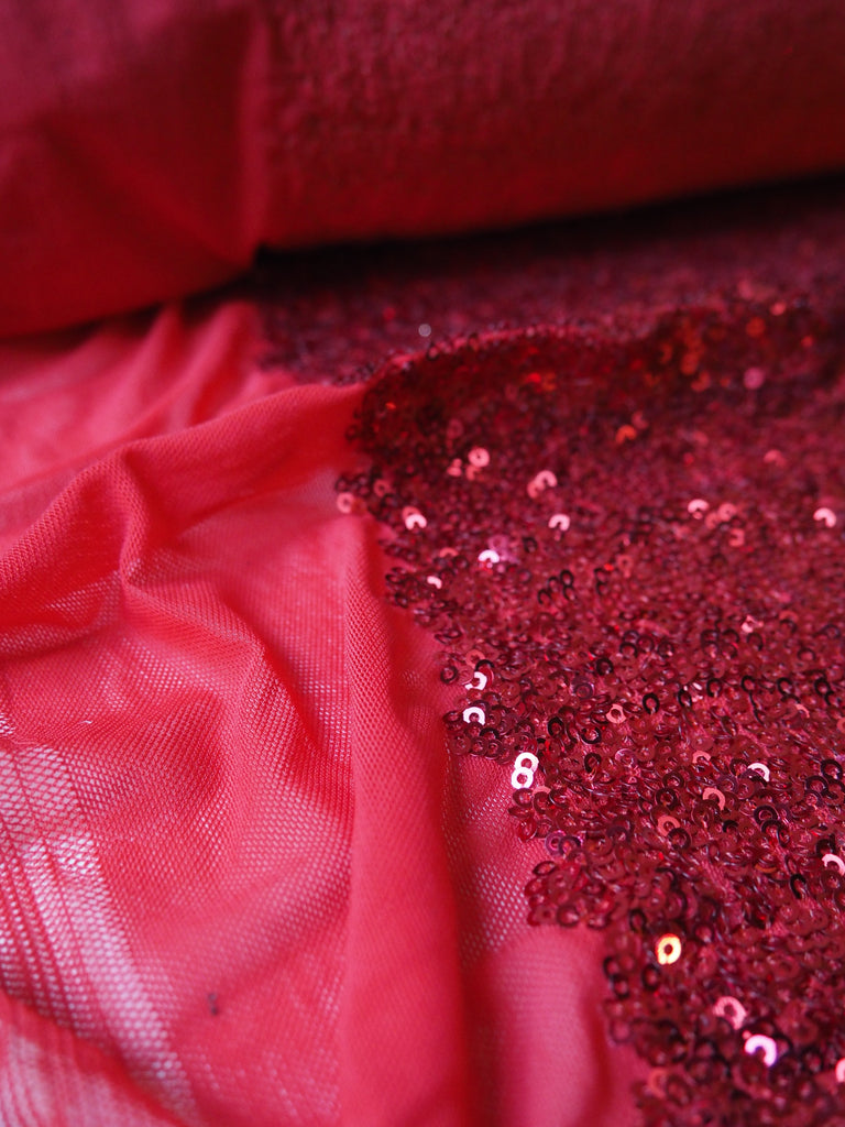 Red Sequin Stretch Mesh