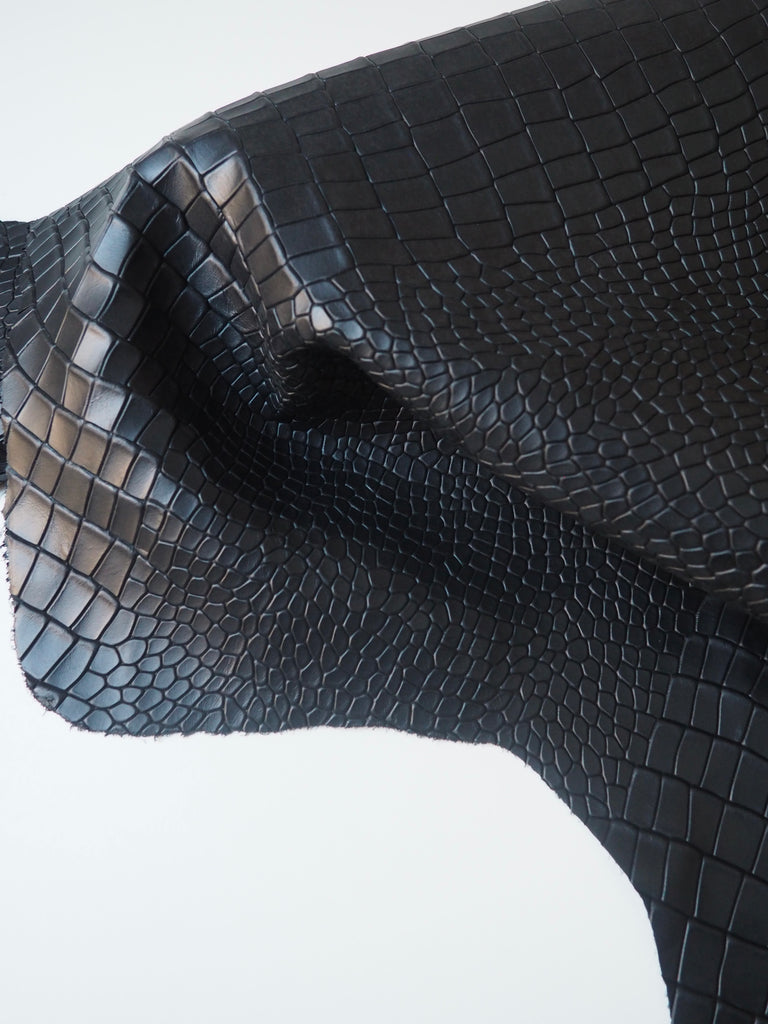 Black Embossed Geometric Crocodile Calfskin