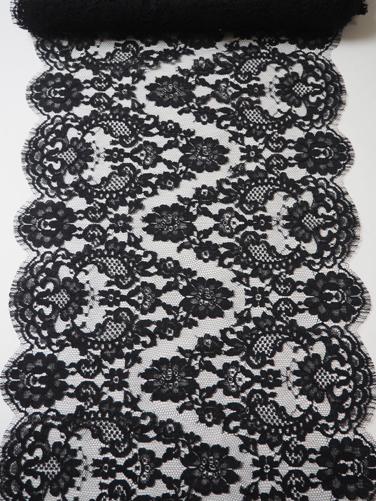 Black Corded Wave Scallop Lace Trim 33cm