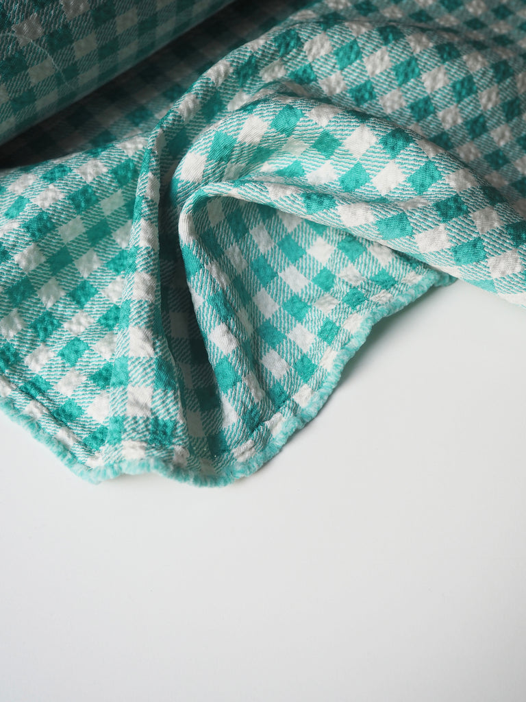 Turquoise Gingham Waffled Crepe