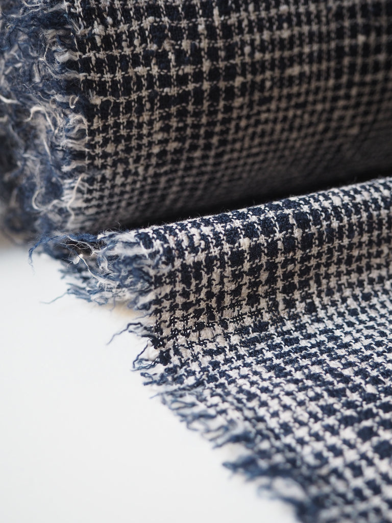 Navy + White Check Linen Bouclé