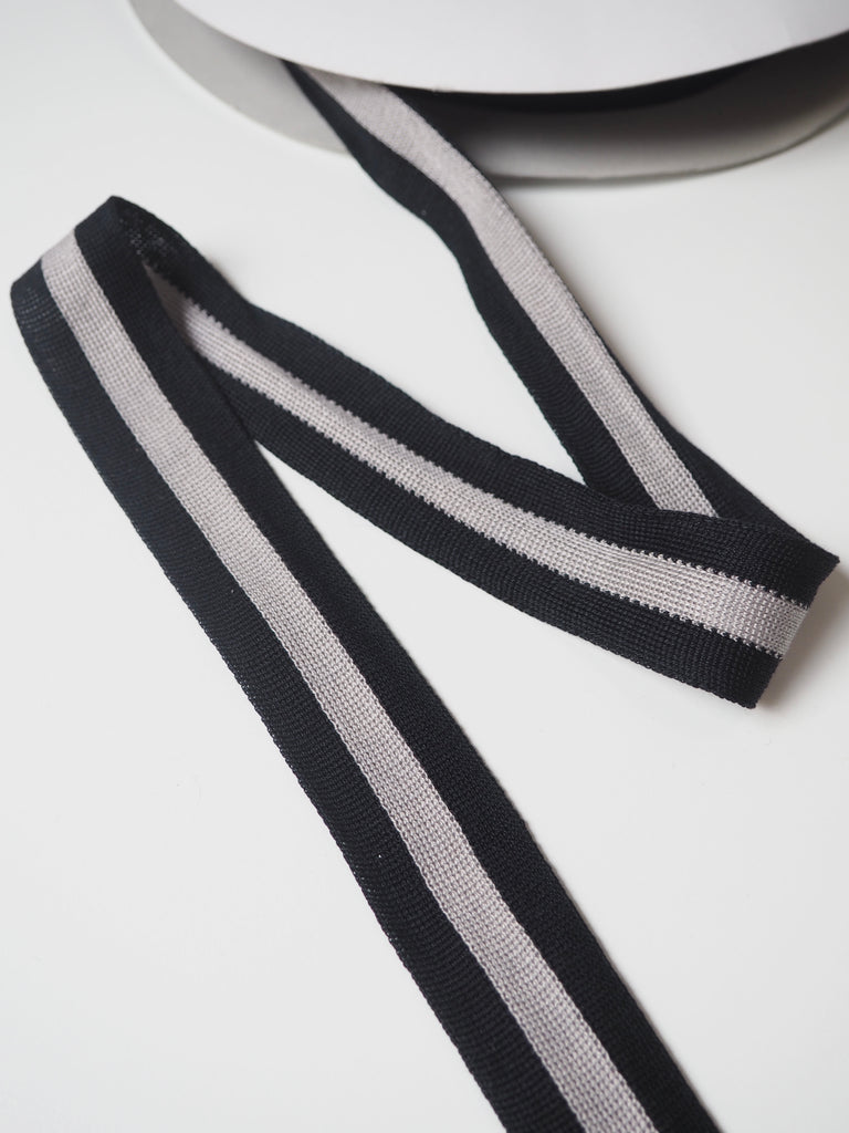 Shindo Grey + Black Stripe Cotton Knit Tape 30mm