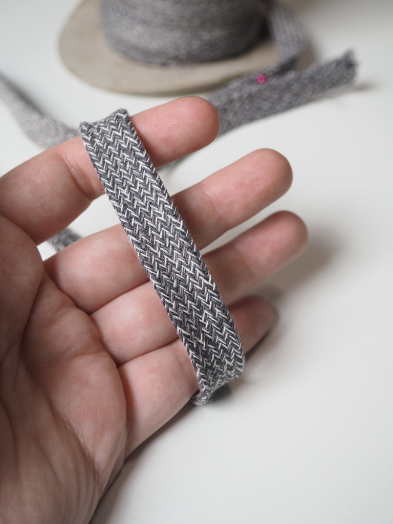 Grey + White Flat Braided Cotton Cord 15mm