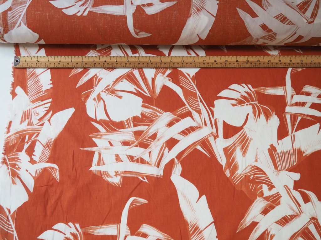 Copper Palm Print Cotton Lawn