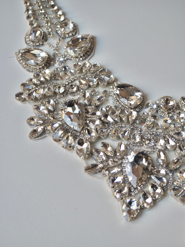 Hand Beaded Extra-Large Silver Crystal Appliqué
