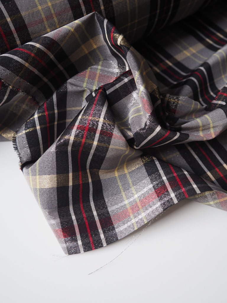 Metallic Black Check Taffeta