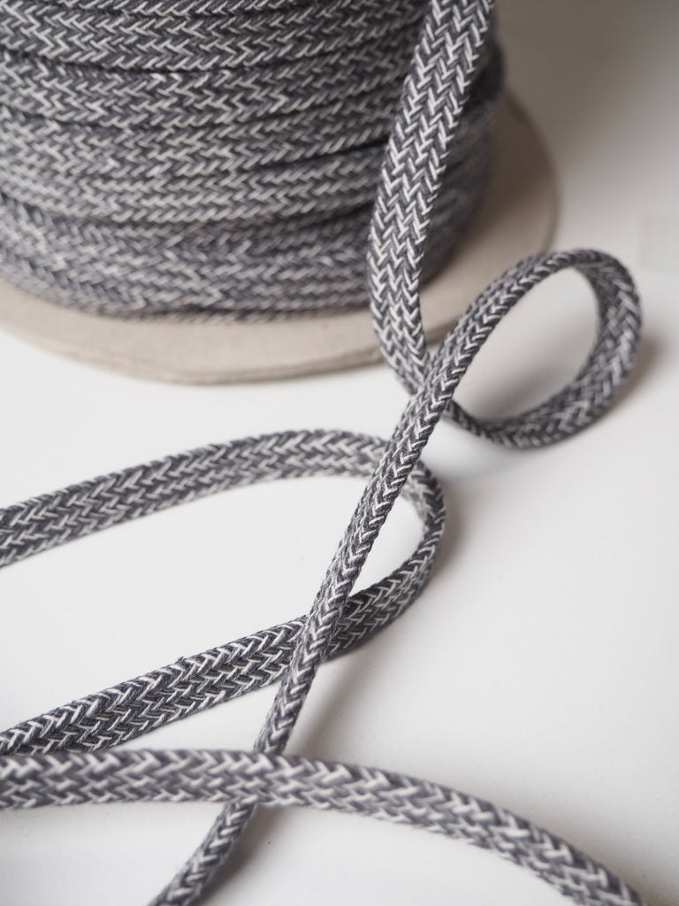 Gray+White Flat Braided Cotton Cord 8mm