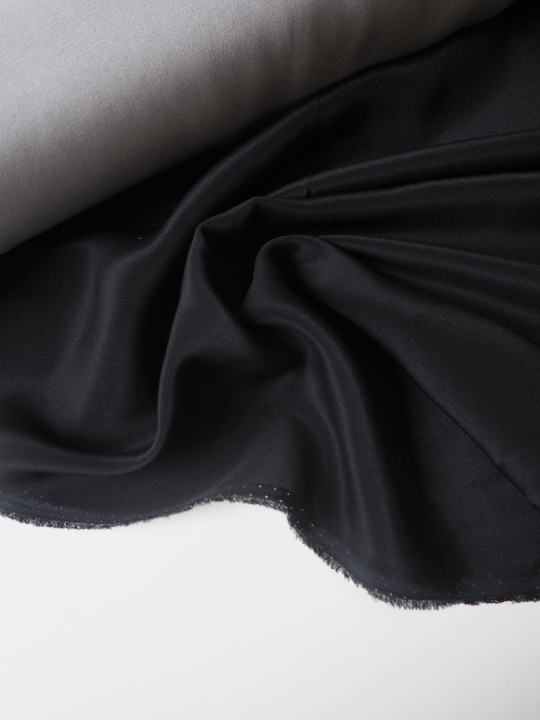 Black + Silver Double Faced Silk Crepe de Chine