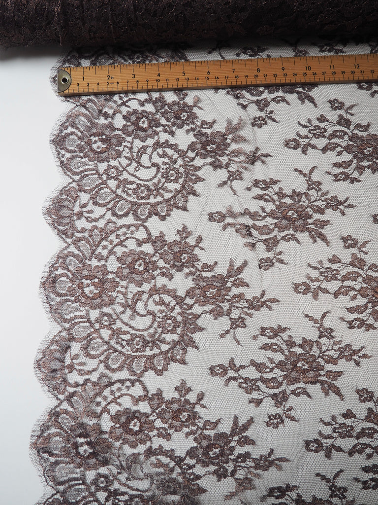 Brown Floral Scallop Lurex Lace