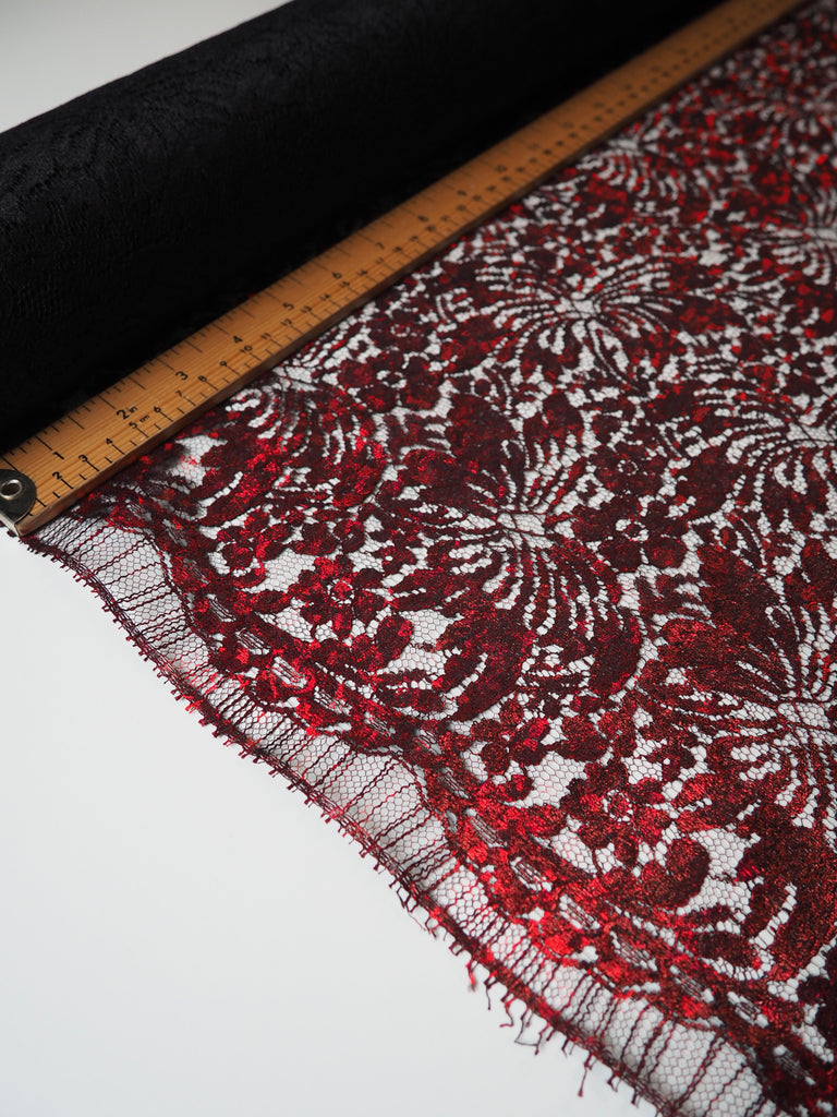 Red Iridescent Foiled French Lace