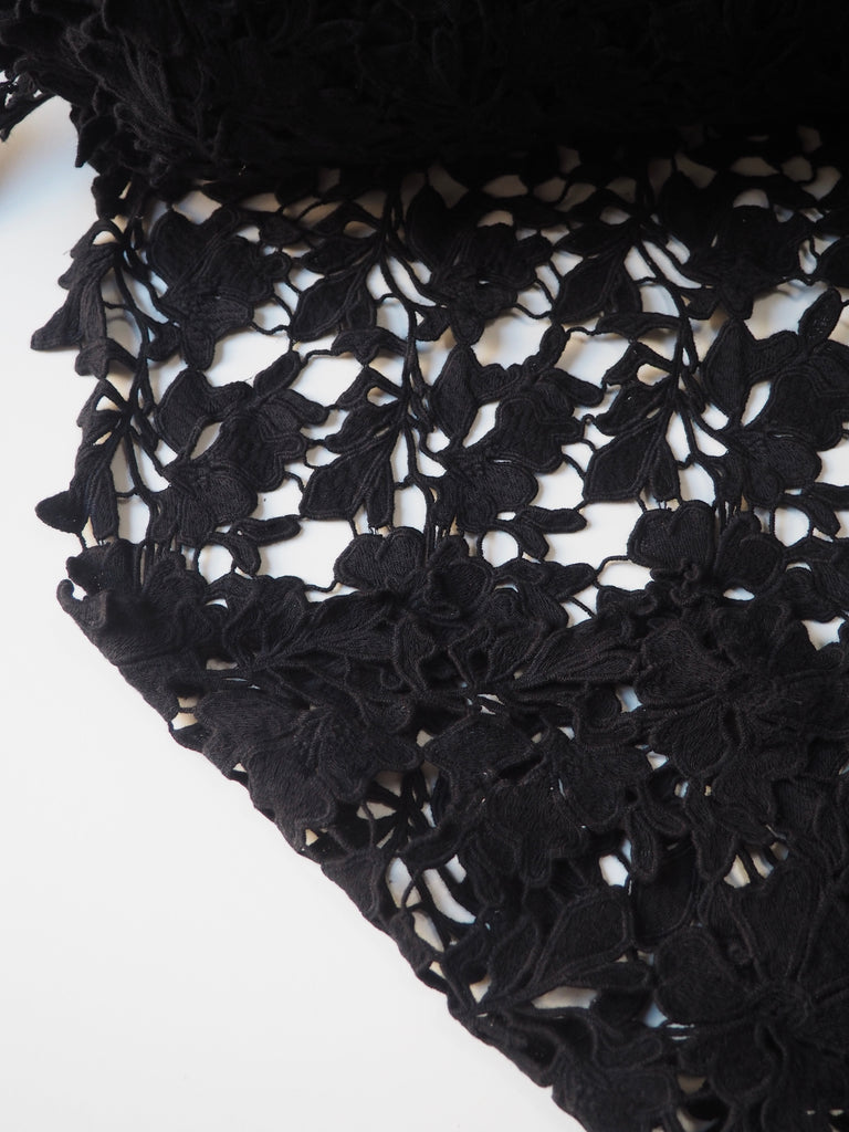 Black 3D Floral Cotton Guipure Lace