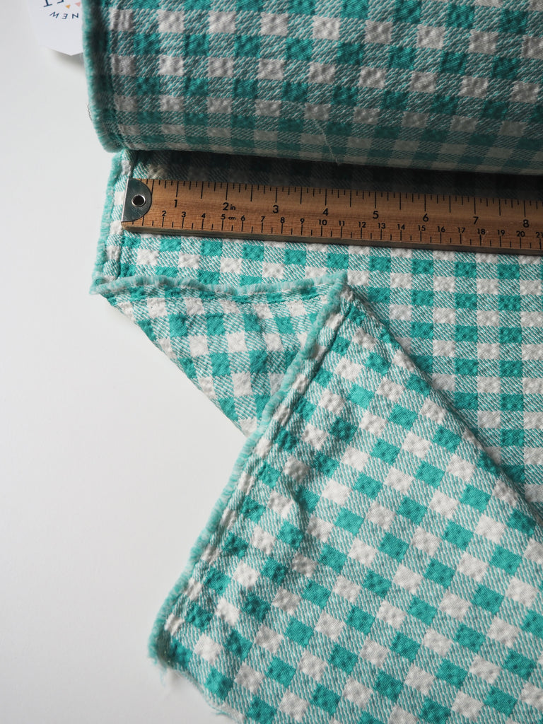 Turquoise Gingham Waffled Crepe