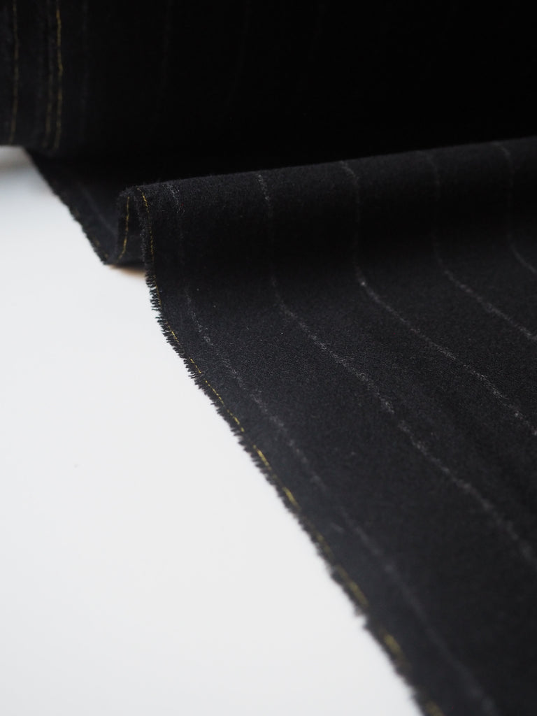 Black Chalk Stripe Wool Flannel