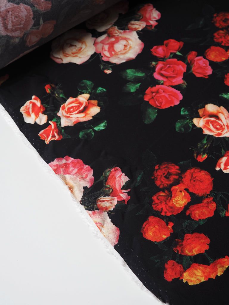 Black Floral Viscose Crepe