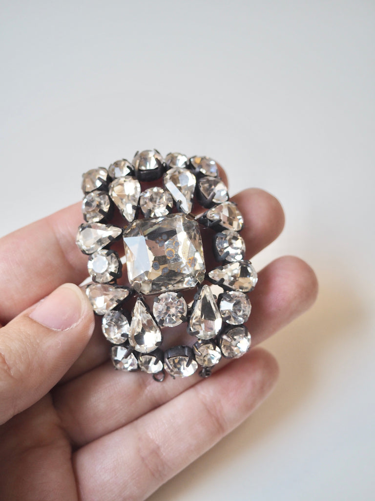 Clear + Black Crystal Square Brooch