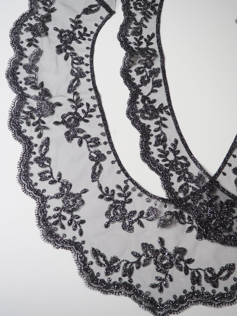 Black Lurex Rose Garland Scallop Lace Collars