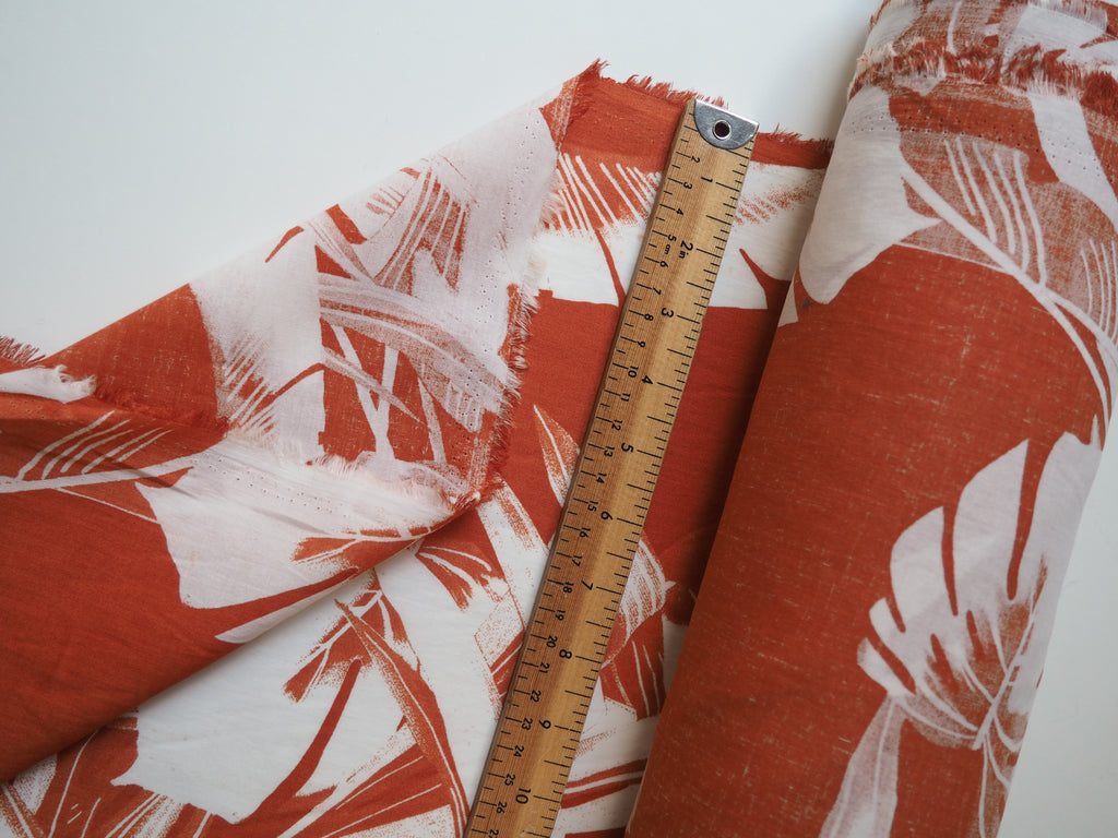 Copper Palm Print Cotton Lawn