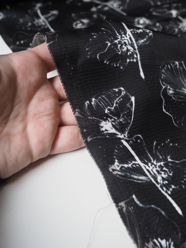 Black + White Tulip Hammered Viscose Satin