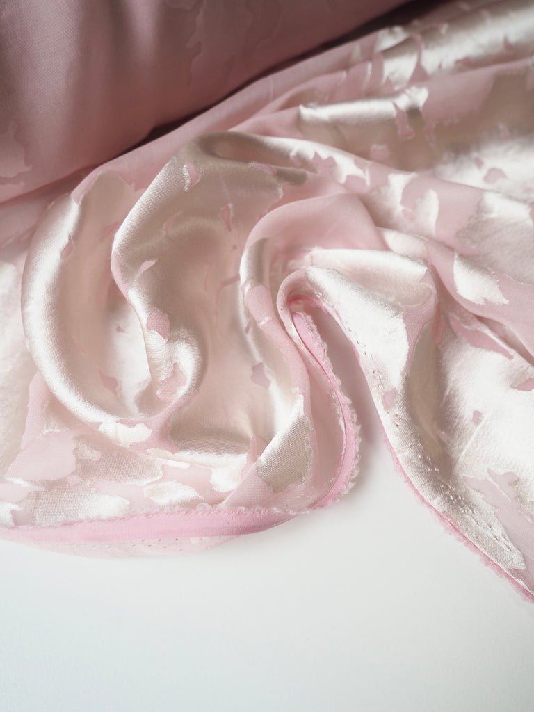 Pink Bouquet Satin Burnout Silk Chiffon