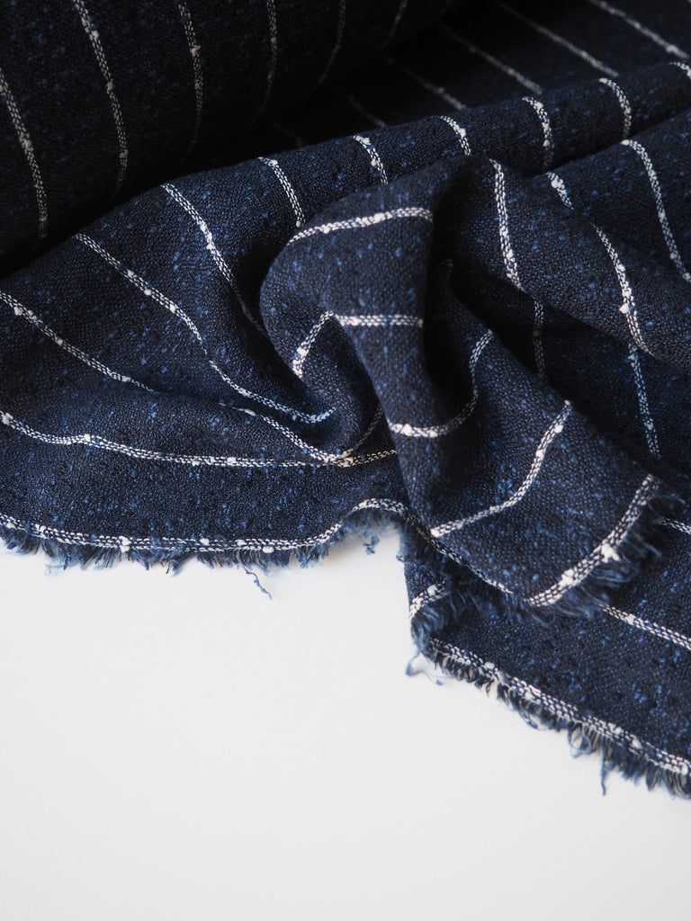 Navy + White Stripe Linen Bouclé