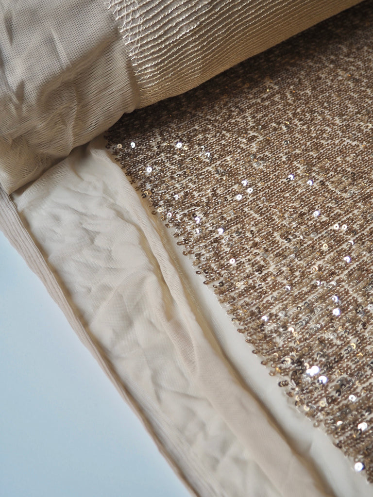 Gold Sequin Stretch Mesh