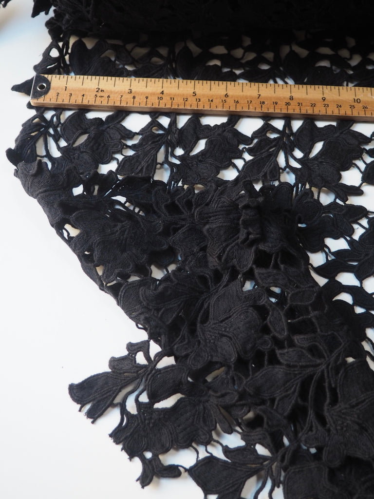 Black 3D Floral Cotton Guipure Lace