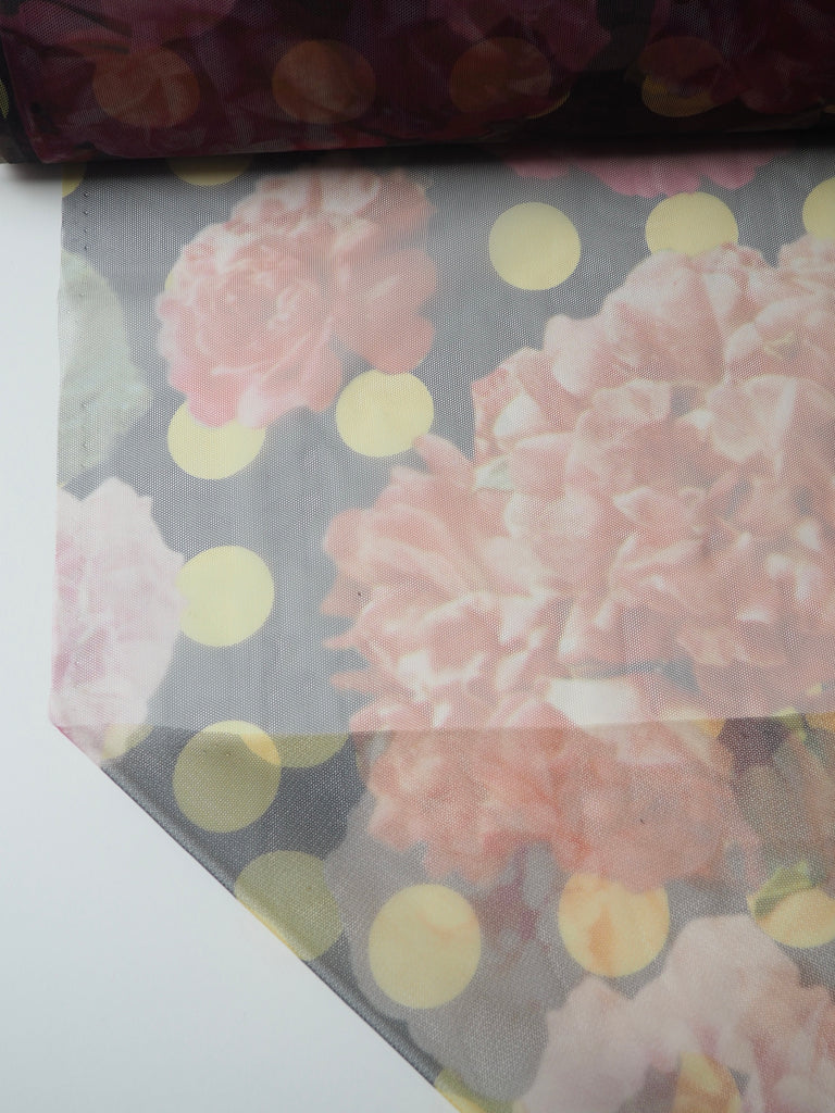 Pink Floral Dot Printed Tulle