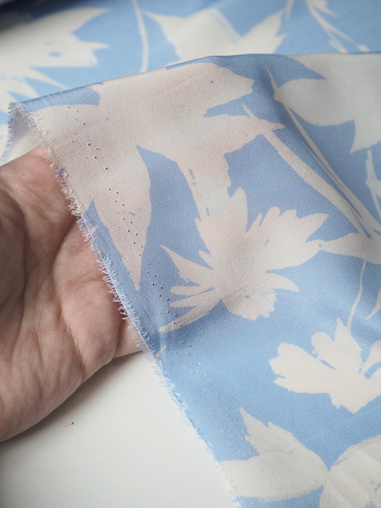 Periwinkle Shadow Leaf Silk Crepe De Chine