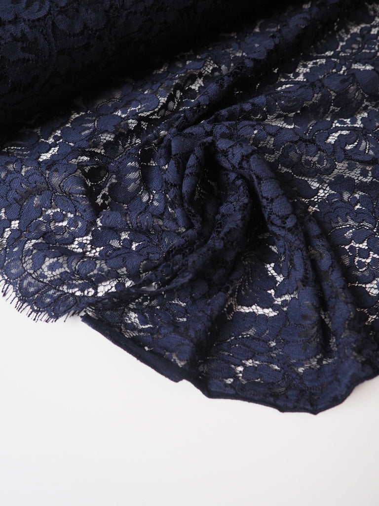 Navy Corded Cotton Eyelash Lace