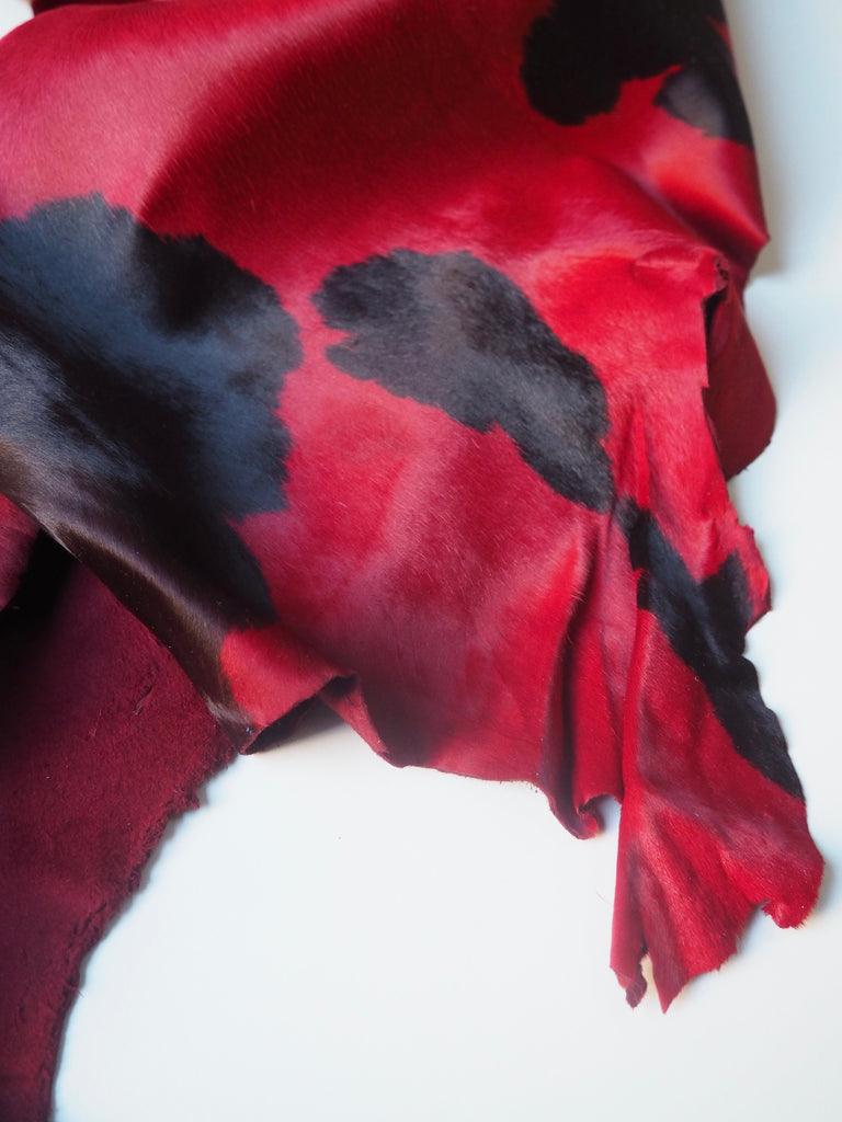 Red + Black Spotted Calfskin Hide