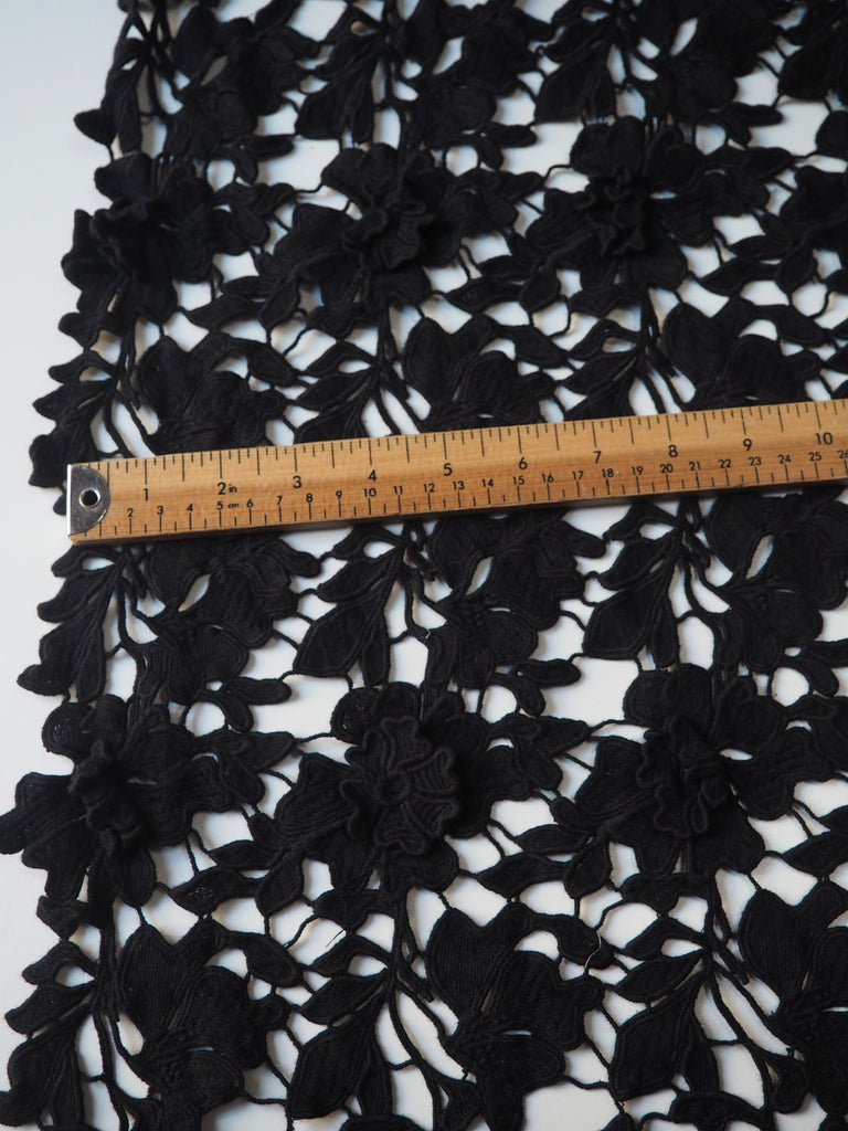 Black 3D Floral Cotton Guipure Lace