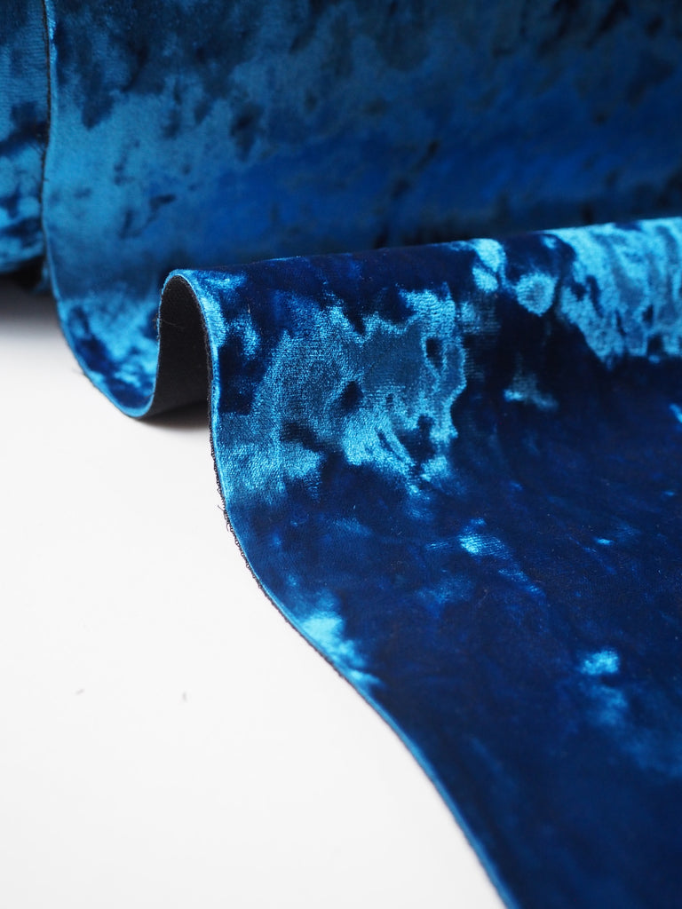 Cobalt Crepe Bonded Crushed Velvet