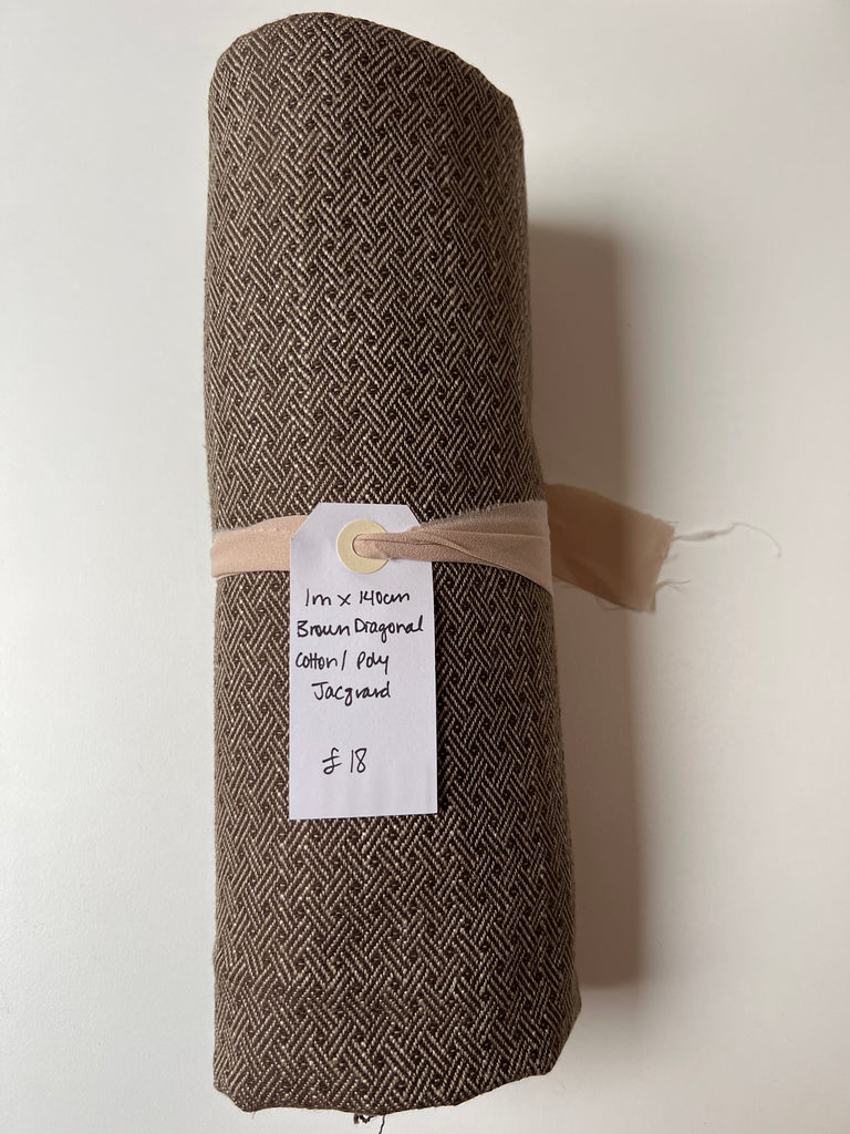 Brown Diagonal Cotton Poly Jacquard Remnant