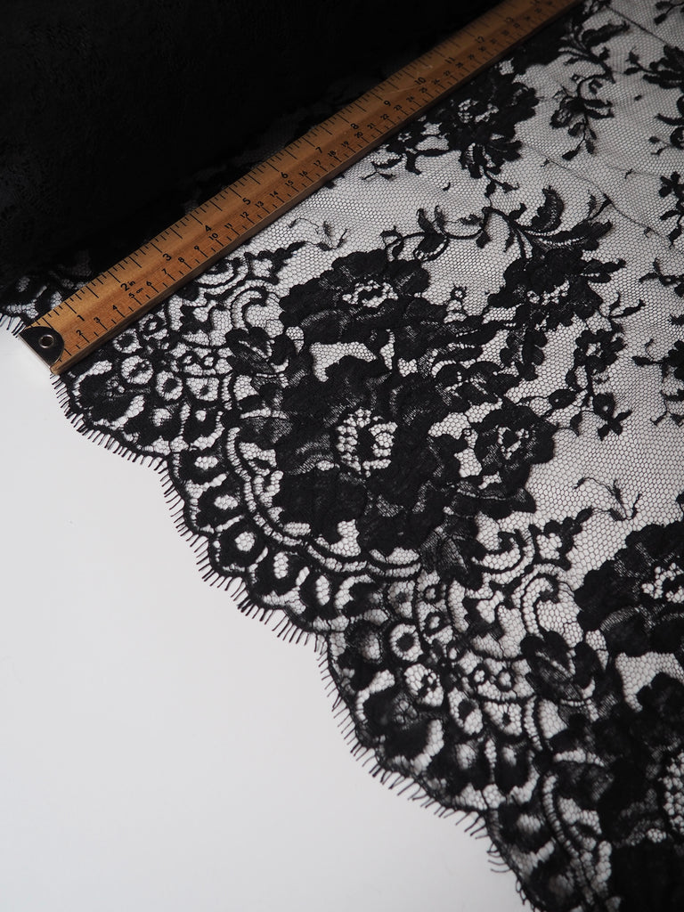 Black Corded Floral Scallop Lace