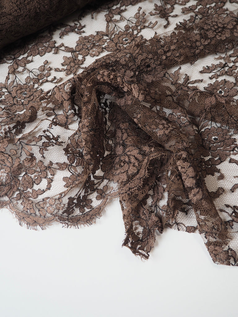 Brown + Black Corded Floral Scallop Lace