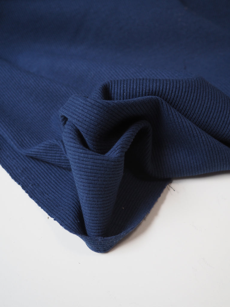 Dark Blue Cotton 2x2 Rib Jersey