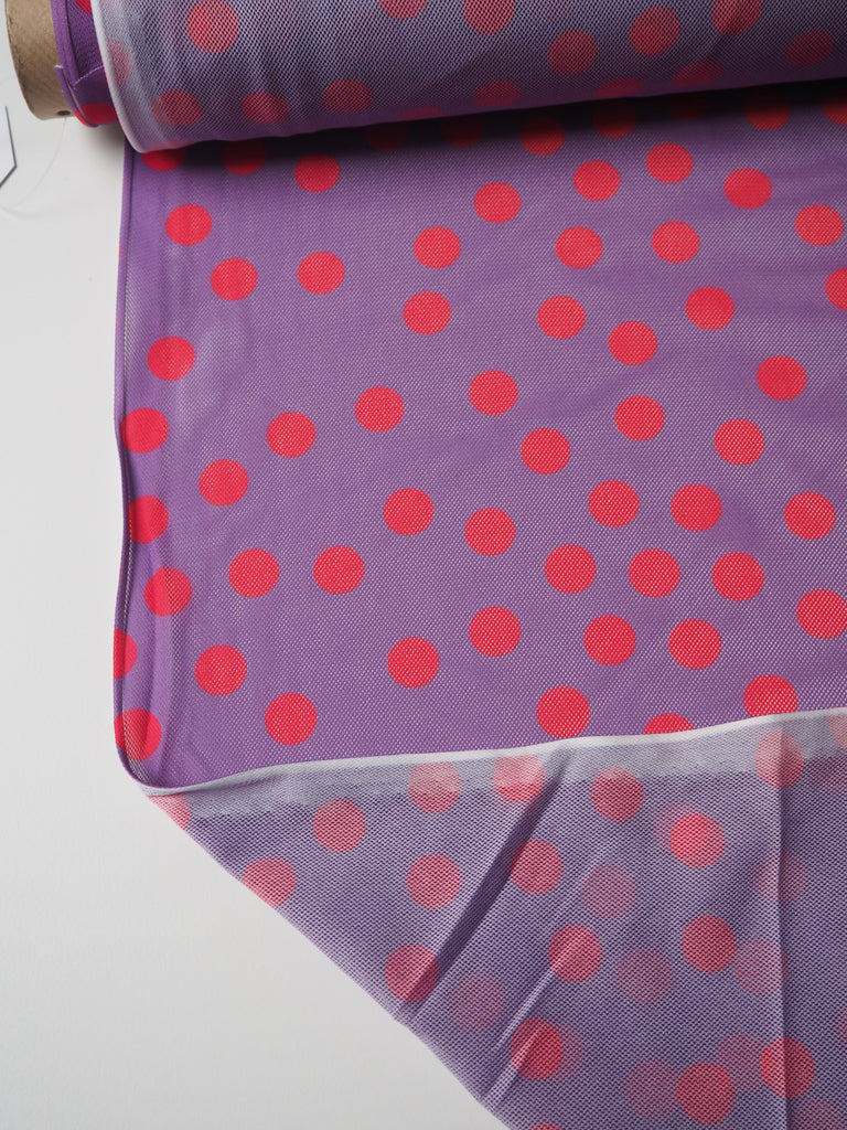 Red + Purple Polka Dot Stretch Mesh