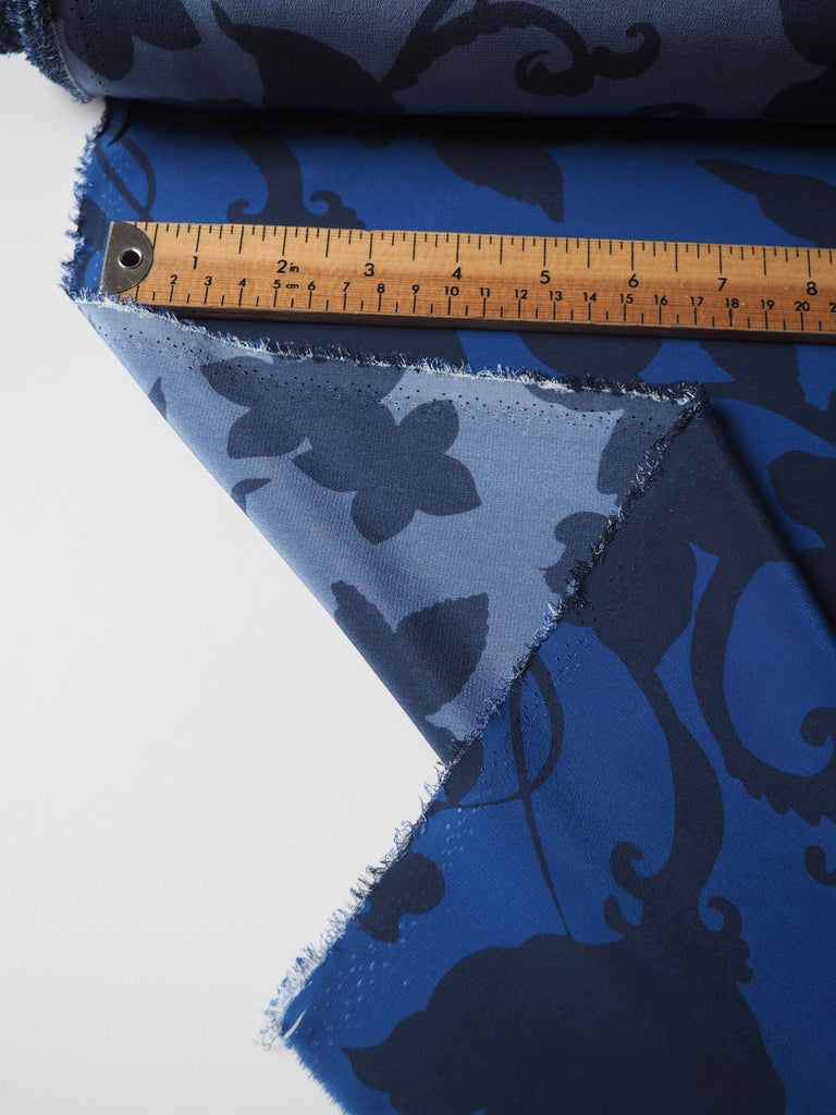 Blue Shadow Leaf Silk Crepe De Chine