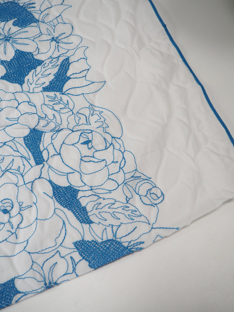 Blue Floral Embroidered Cotton Voile