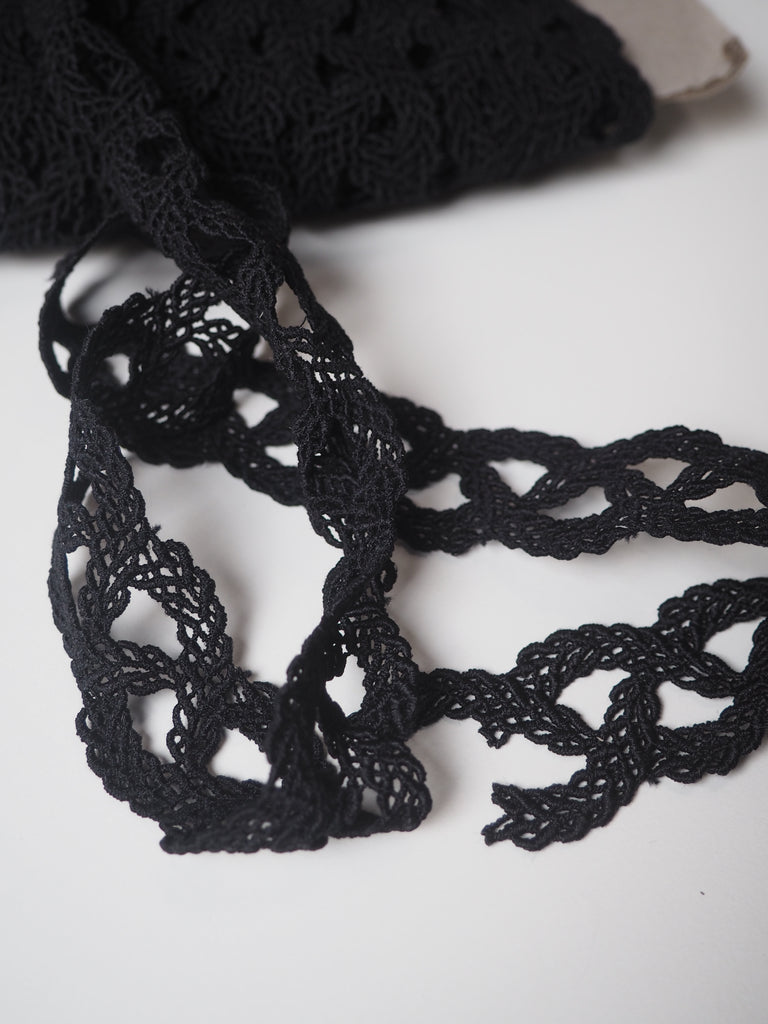 Black Braided Rope Lace Trim 30mm