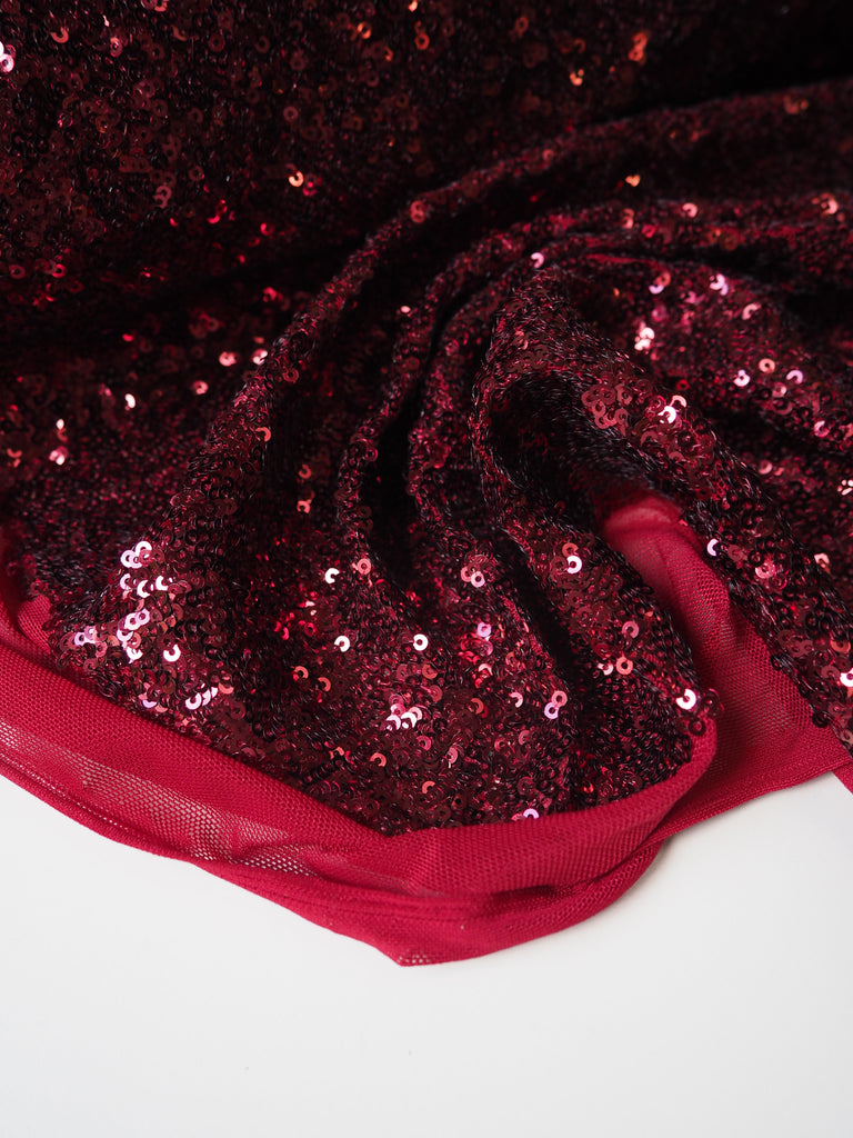 Wine Sequin Stretch Mesh