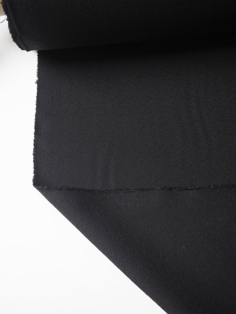 Black Sateen Stretch Wool Crepe