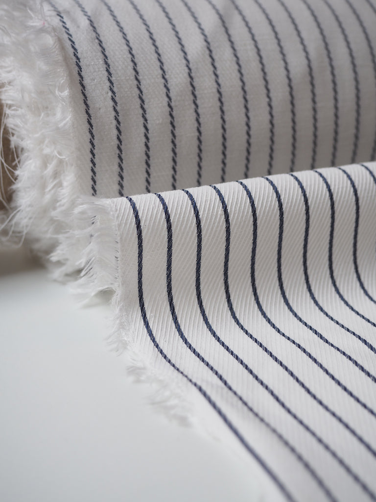 Navy Striped White Viscose Twill