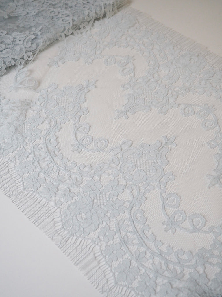 Pale Blue Swirl Scallop Eyelash Lace Trim 37cm