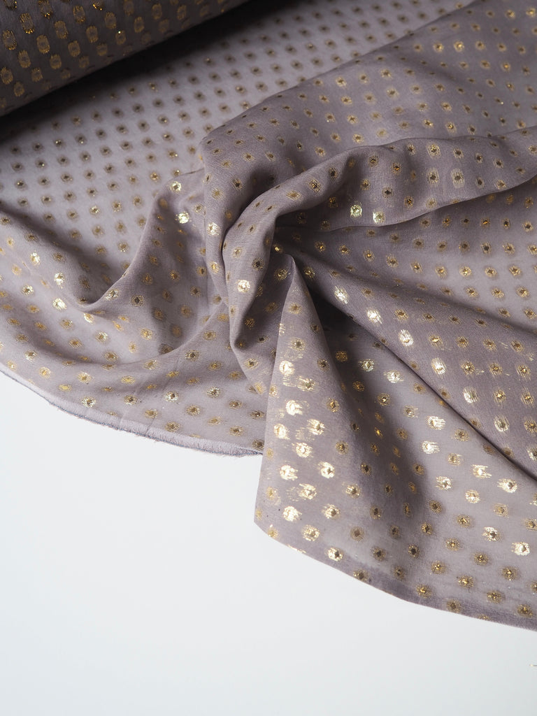 Beige Lurex Dotted Silk Chiffon