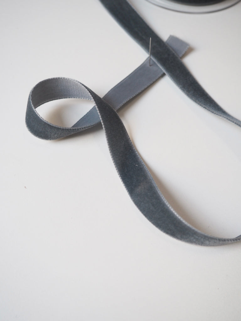 Berisfords Grey Velvet Ribbon 16mm