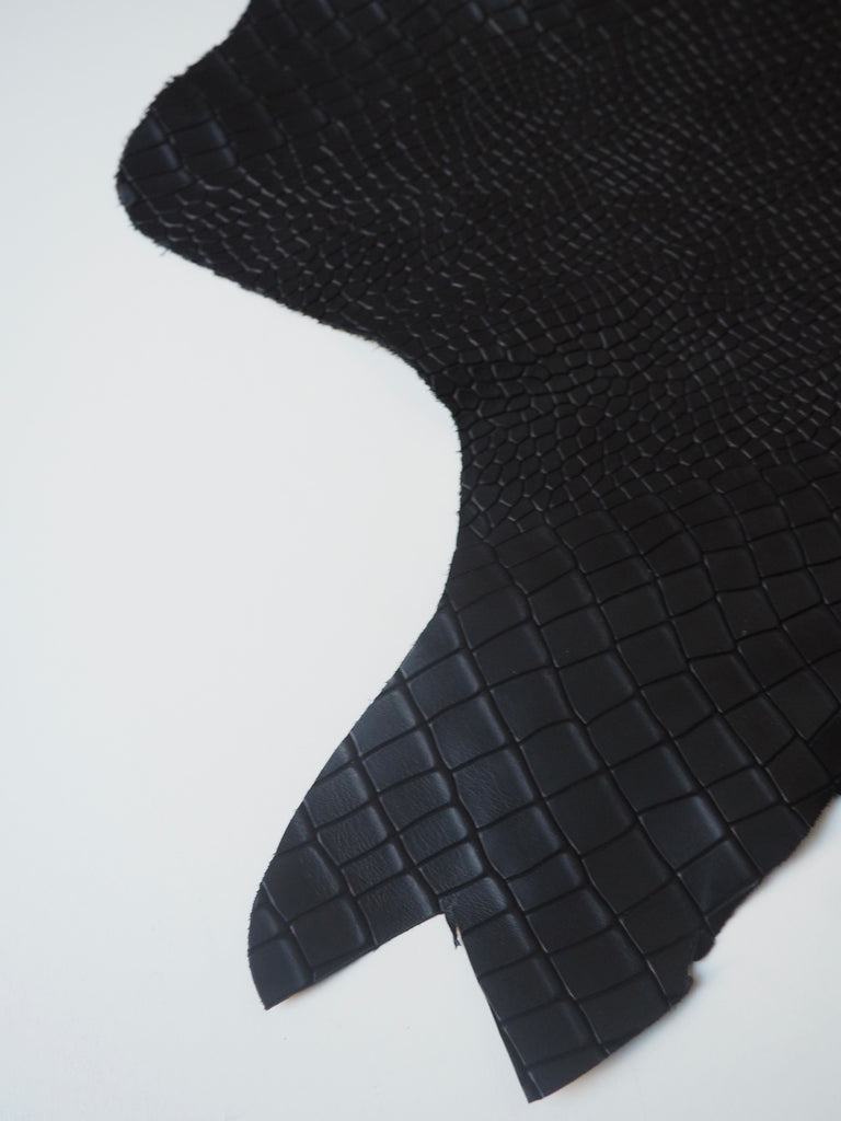 Black Embossed Geometric Crocodile Calfskin