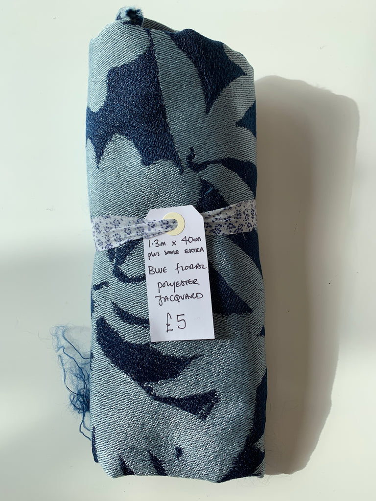 Blue Floral Polyester Jacquard Remnant